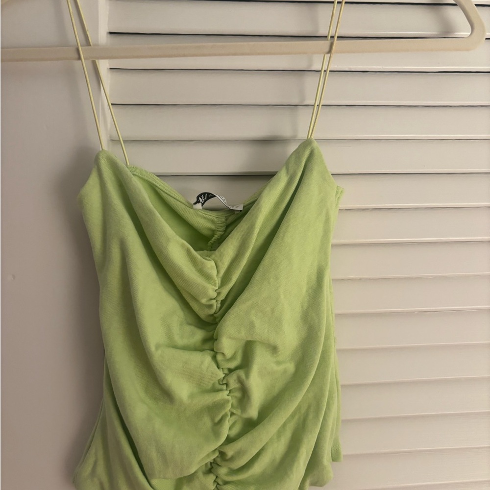 Zara Lime Green Draped Cowl Ruched Spaghetti Strap Top